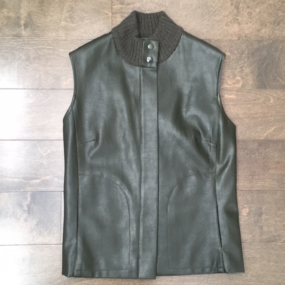 🍁 Dark Olive Green Leather & Knit Vest - Picture 1 of 5